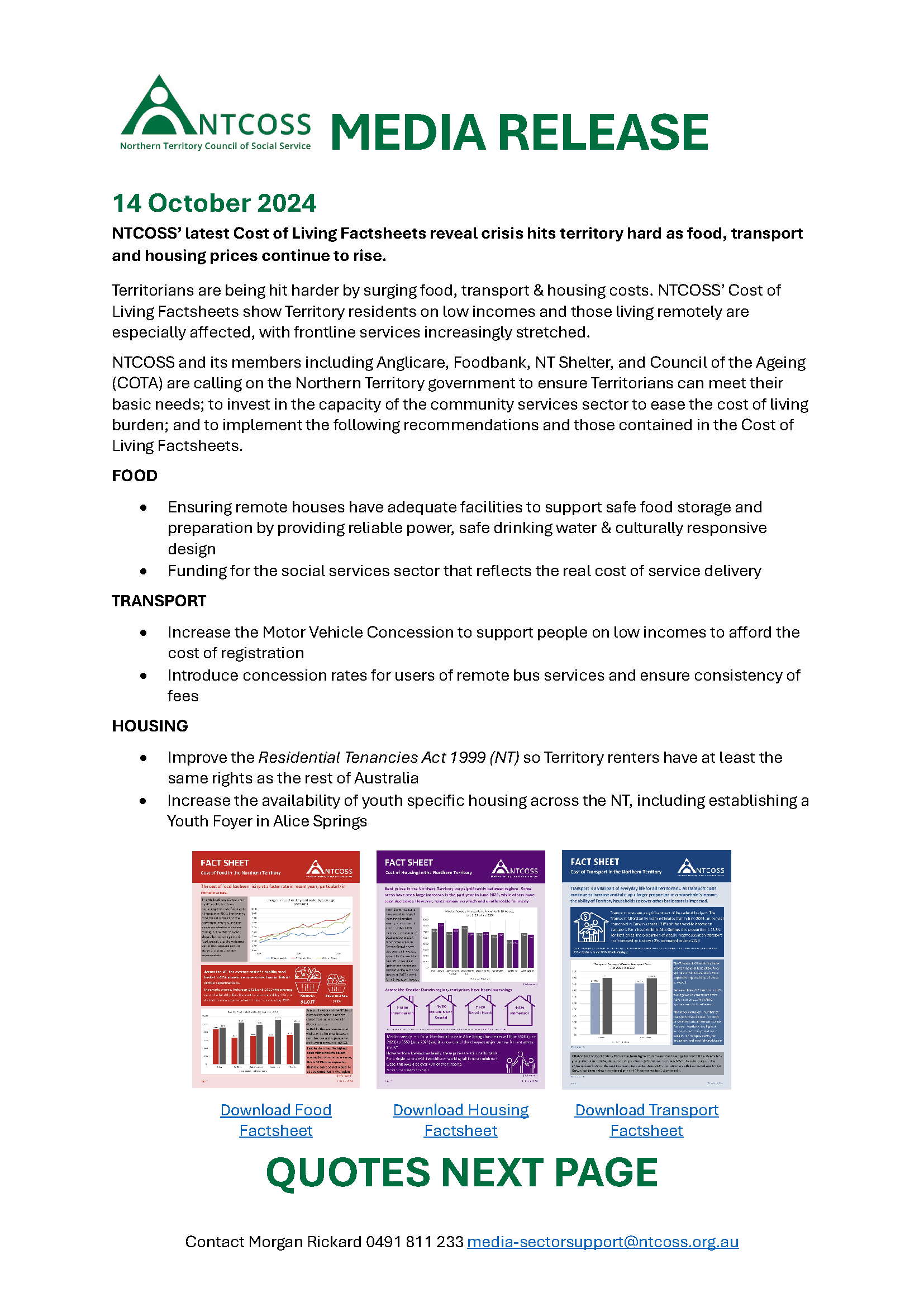 MEDIA RELEASE: Cost of Living October 2024