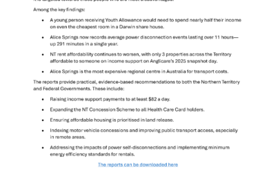 Media Release: Territorians Struggling to Afford the Basics, New Cost of Living Reports Show