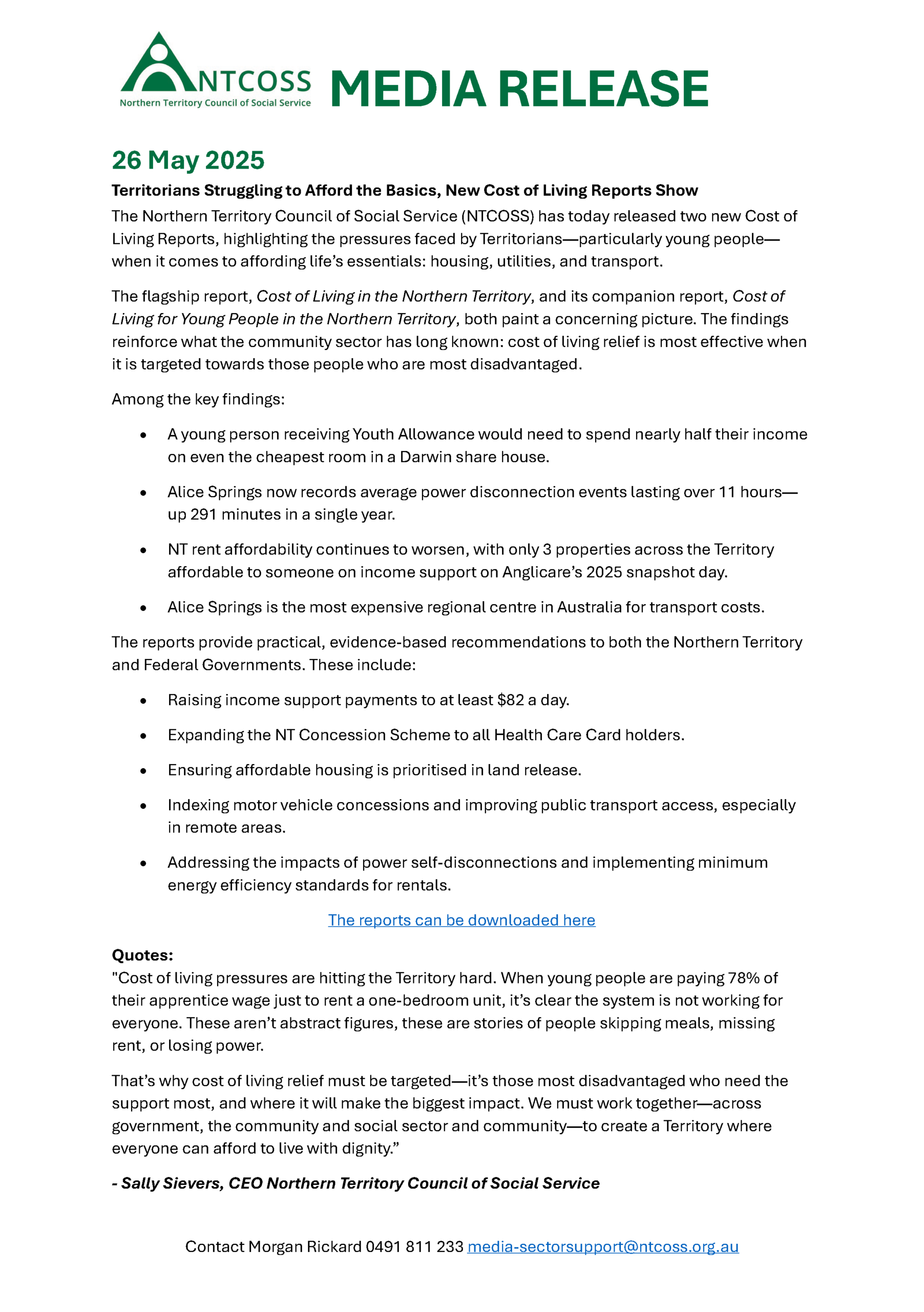 20250527 NTCOSS Media Release – Cost of Living Reports