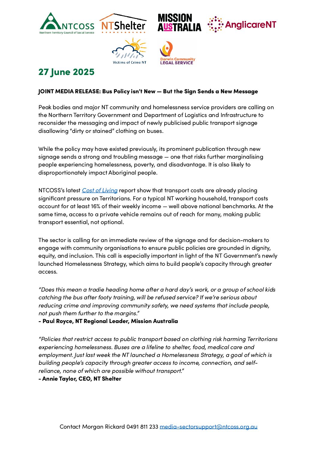 Joint Media Release: Bus Policy isn’t New — But the Sign Sends a New Message