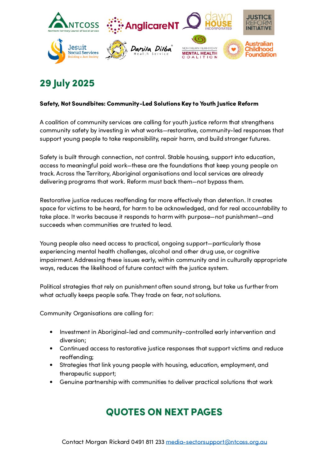 JOINT MEDIA STATEMENT: “Safety, Not Soundbites: Community-Led Solutions Key to Youth Justice Reform”