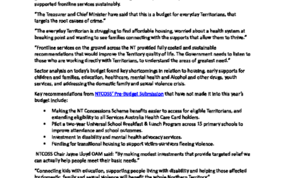 Media Release: NT Budget a missed opportunity to support everyday Territorians