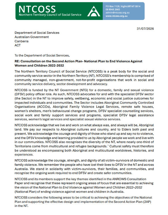 NTCOSS submission to the Consultation on the Second Action Plan – National Plan to End Violence Against Women and Children 2022-2032